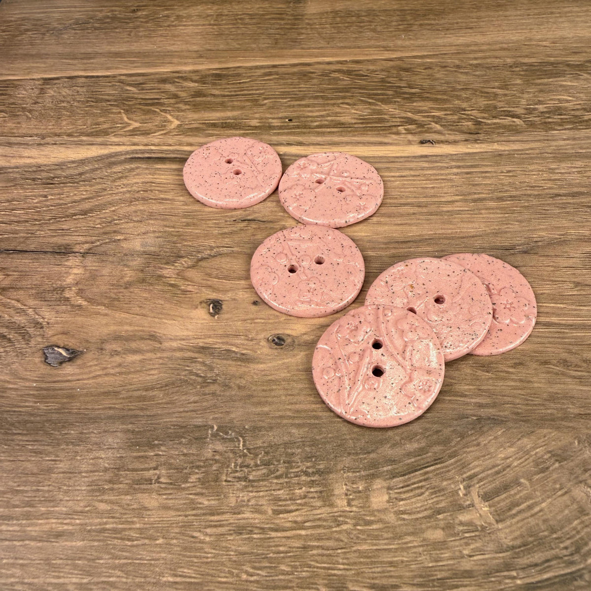 3 Pink Cherry Blossom Speckled Porcelain Buttons
