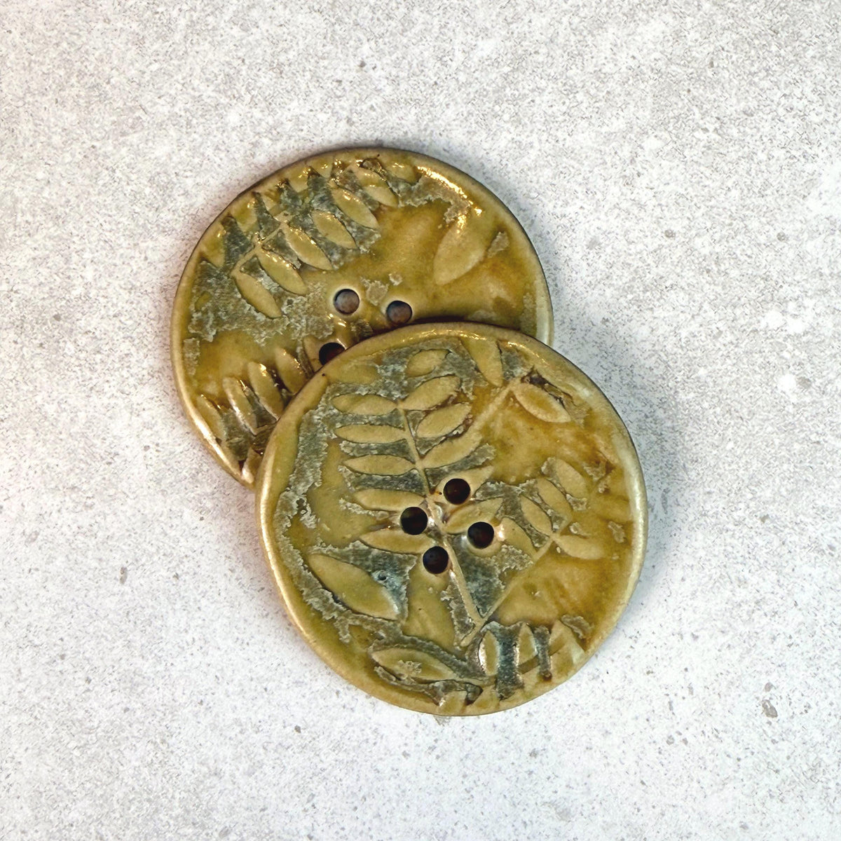 Large Spring Ferns with Green and Gold 4 Hole Round Buttons