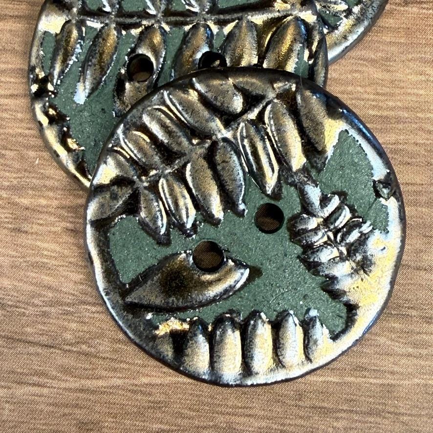 Gold Fern Leaves on Green Porcelain Round Buttons