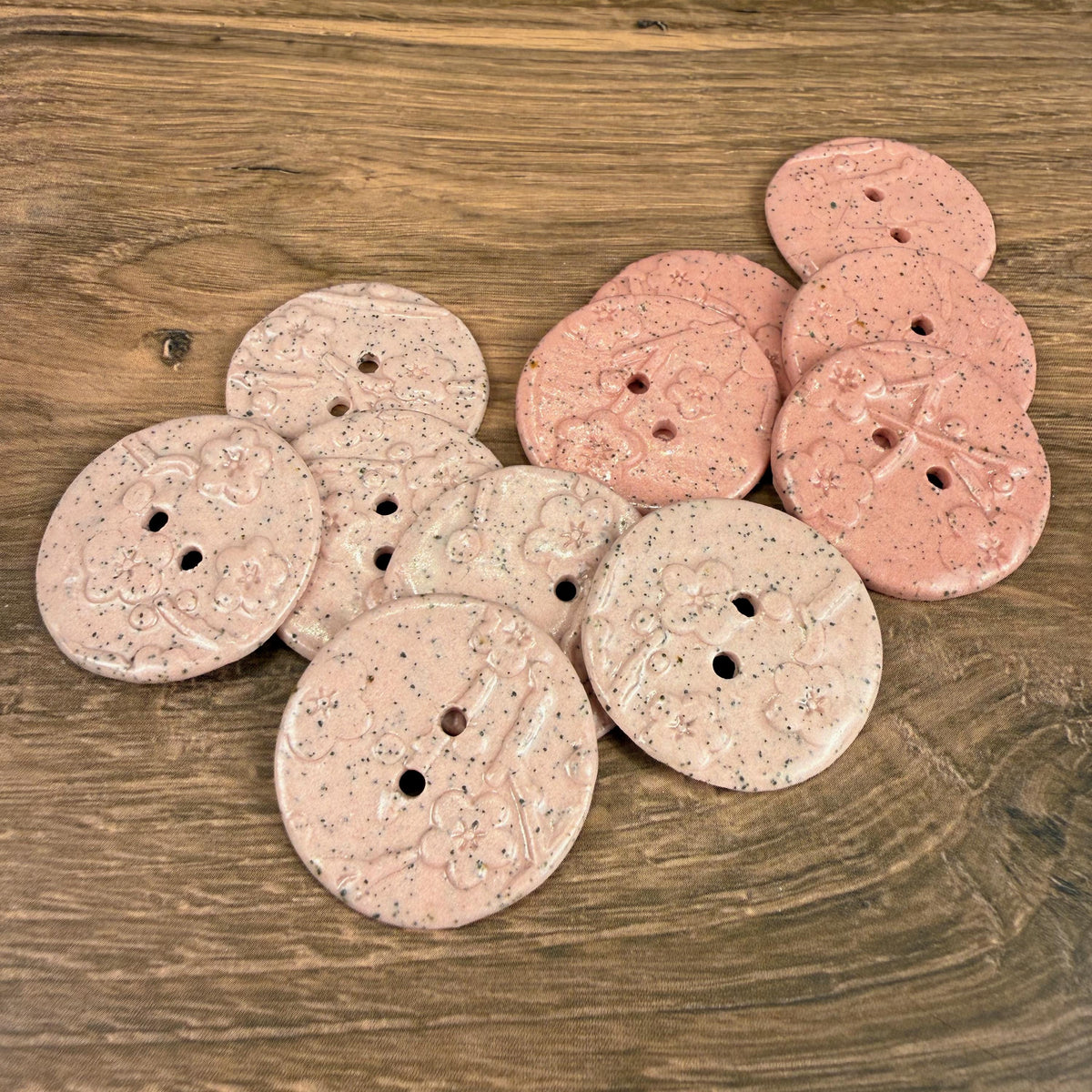 3 Light Pink Cherry Blossom Speckled Porcelain Buttons