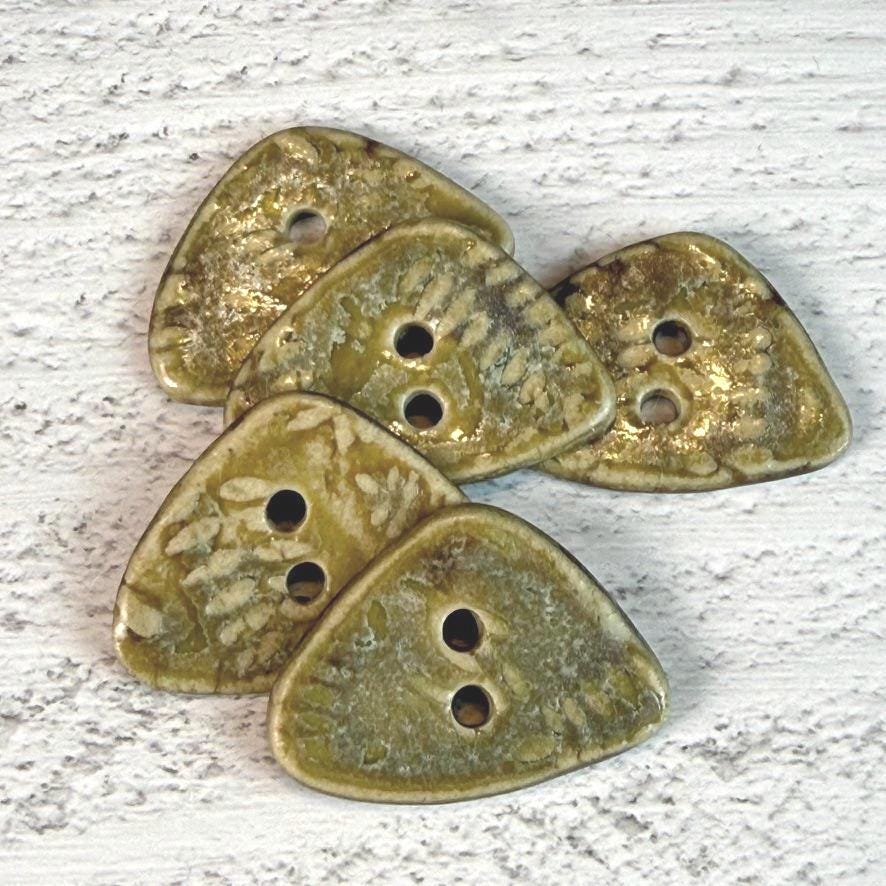 Tiny Spring Ferns with Green and Gold 2 Hole Triangular Buttons