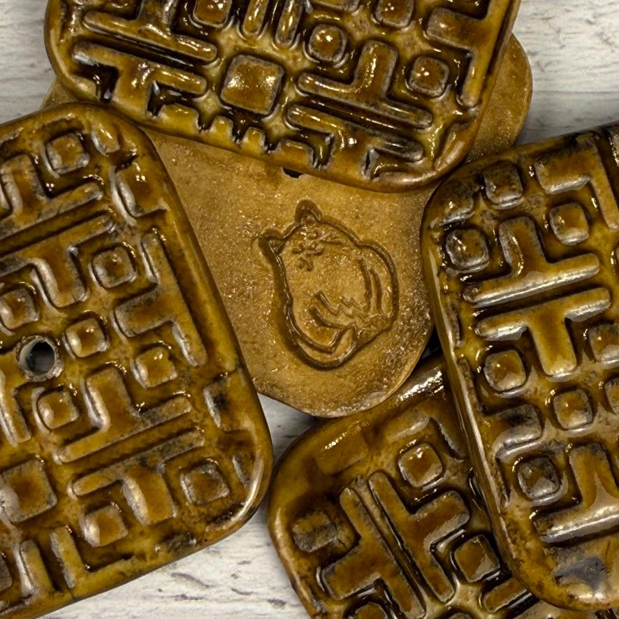 Large Golden Brown Graphic Texture Square 2 Hole Button