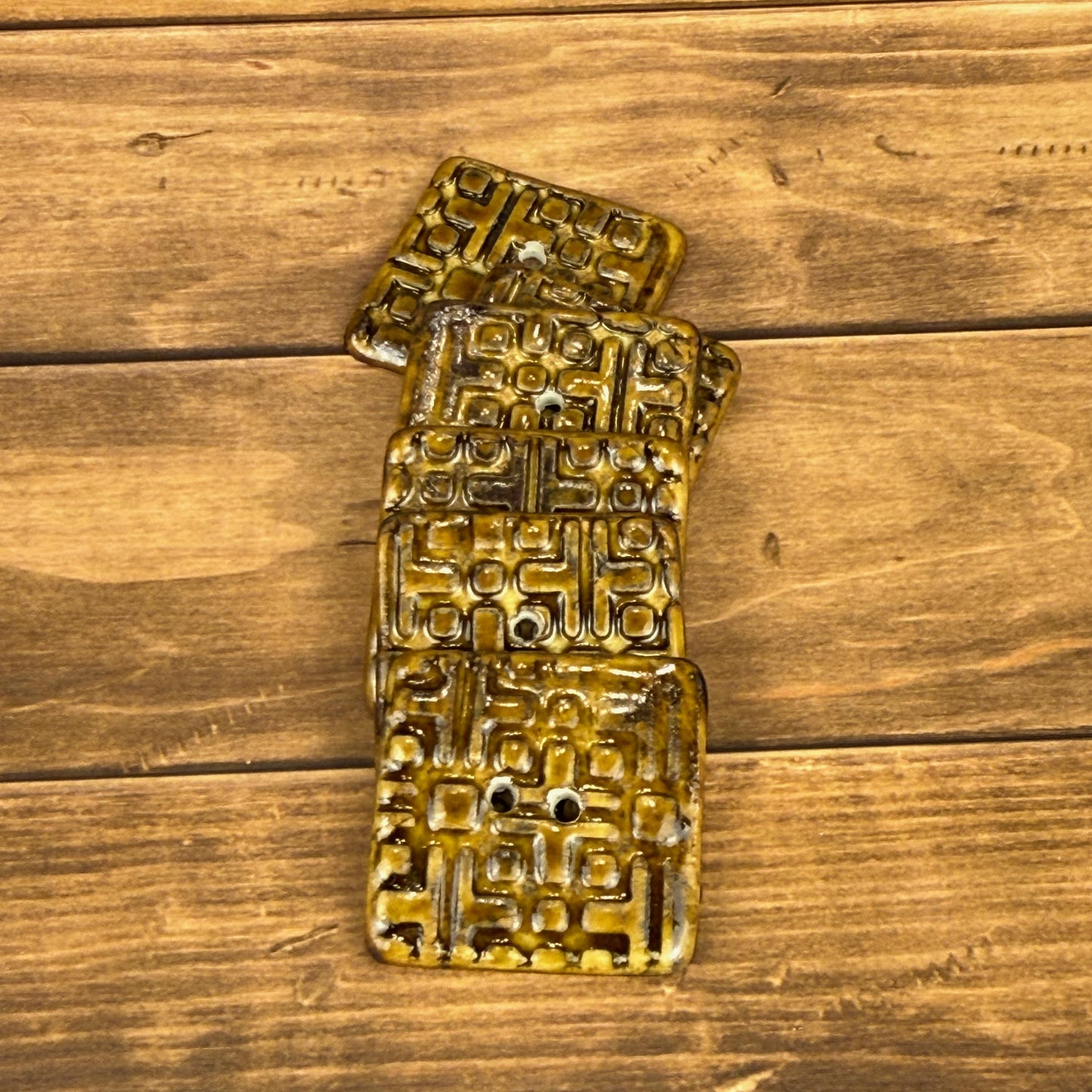 Golden Brown Graphic Texture Square 2 Hole Button