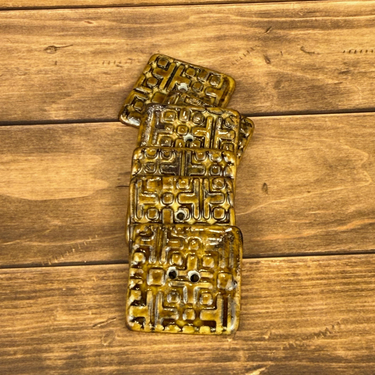 Golden Brown Graphic Texture Square 2 Hole Button