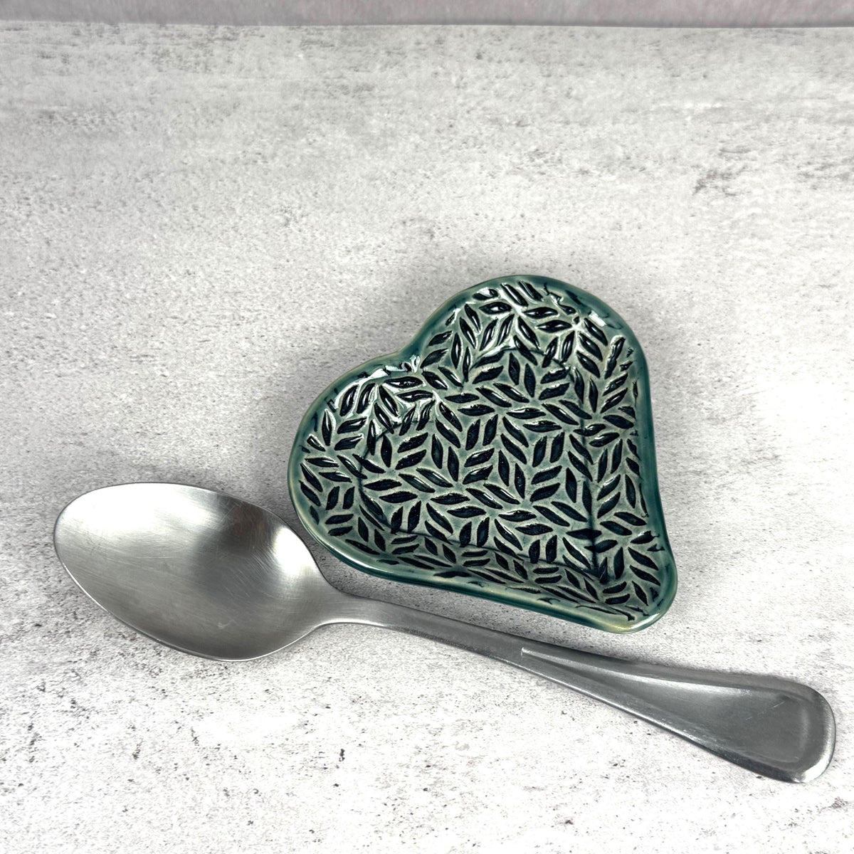 Sage Green Leaf Patterned Heart Shaped Dish