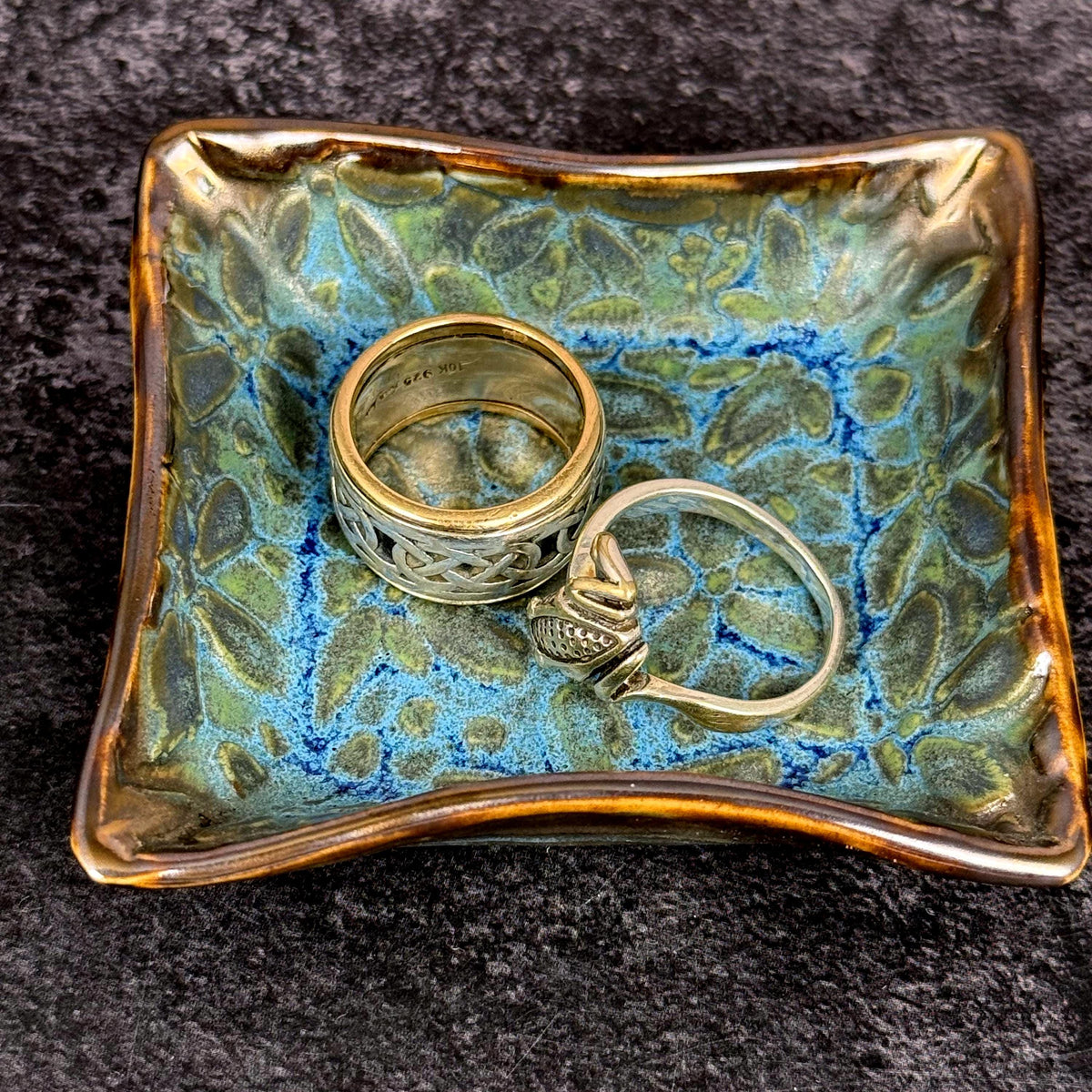 Trinket Dish with Blue Floral Pattern and Gold Edges
