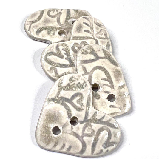 White Heart Buttons with Light Gray Heart Pattern