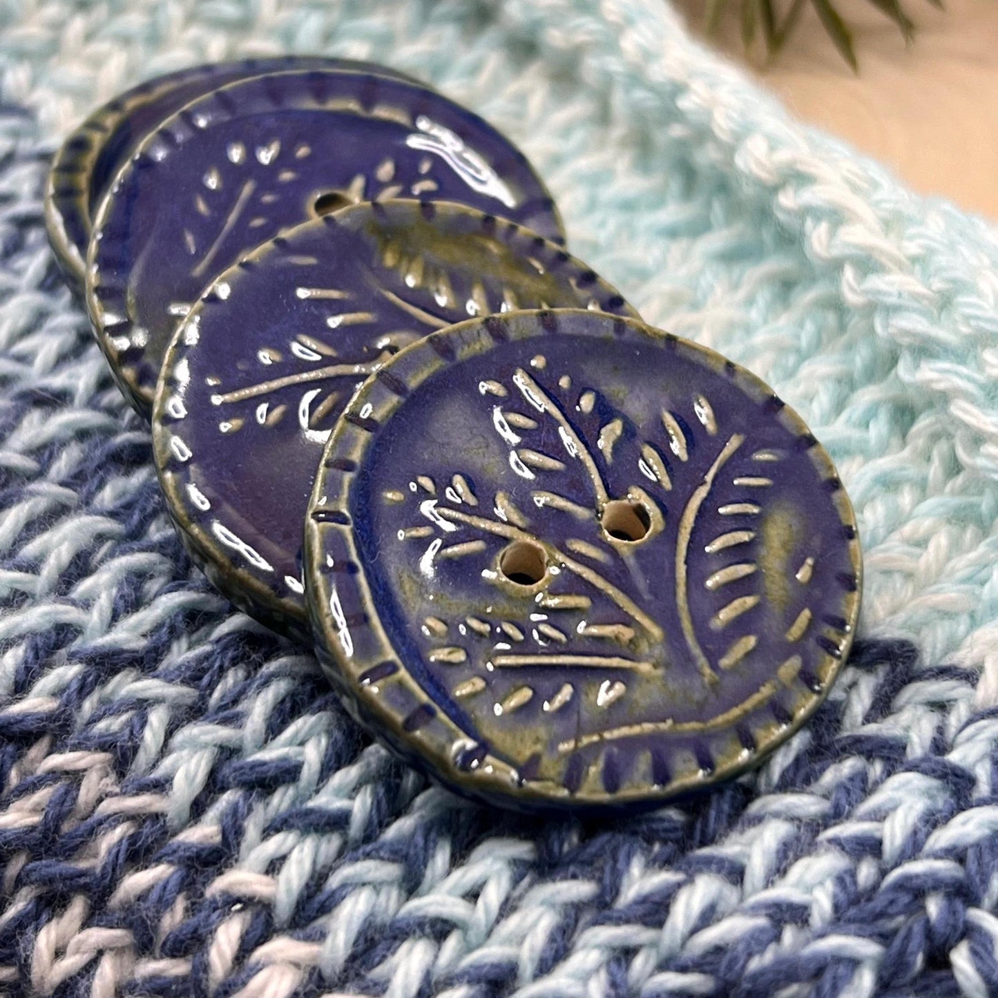 Large Blue and Green Wheat Round Button