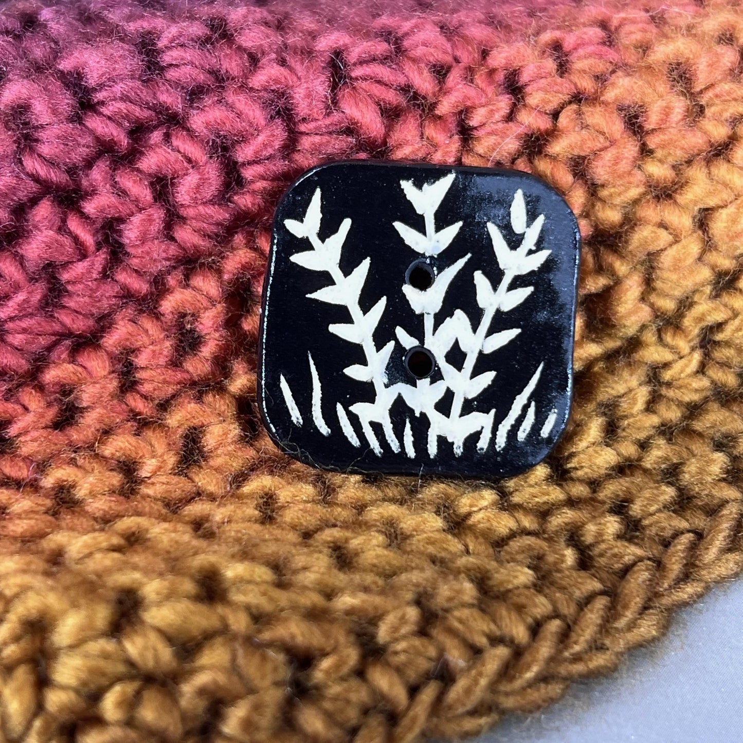 Black and White Sgraffito Plant Square Button