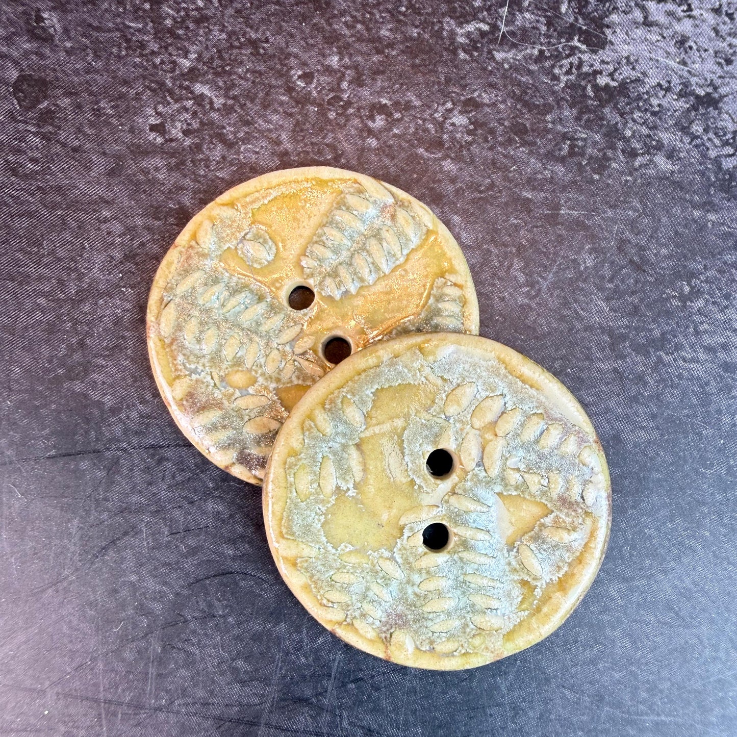 Small Spring Ferns with Green and Gold 2 Hole Round Buttons