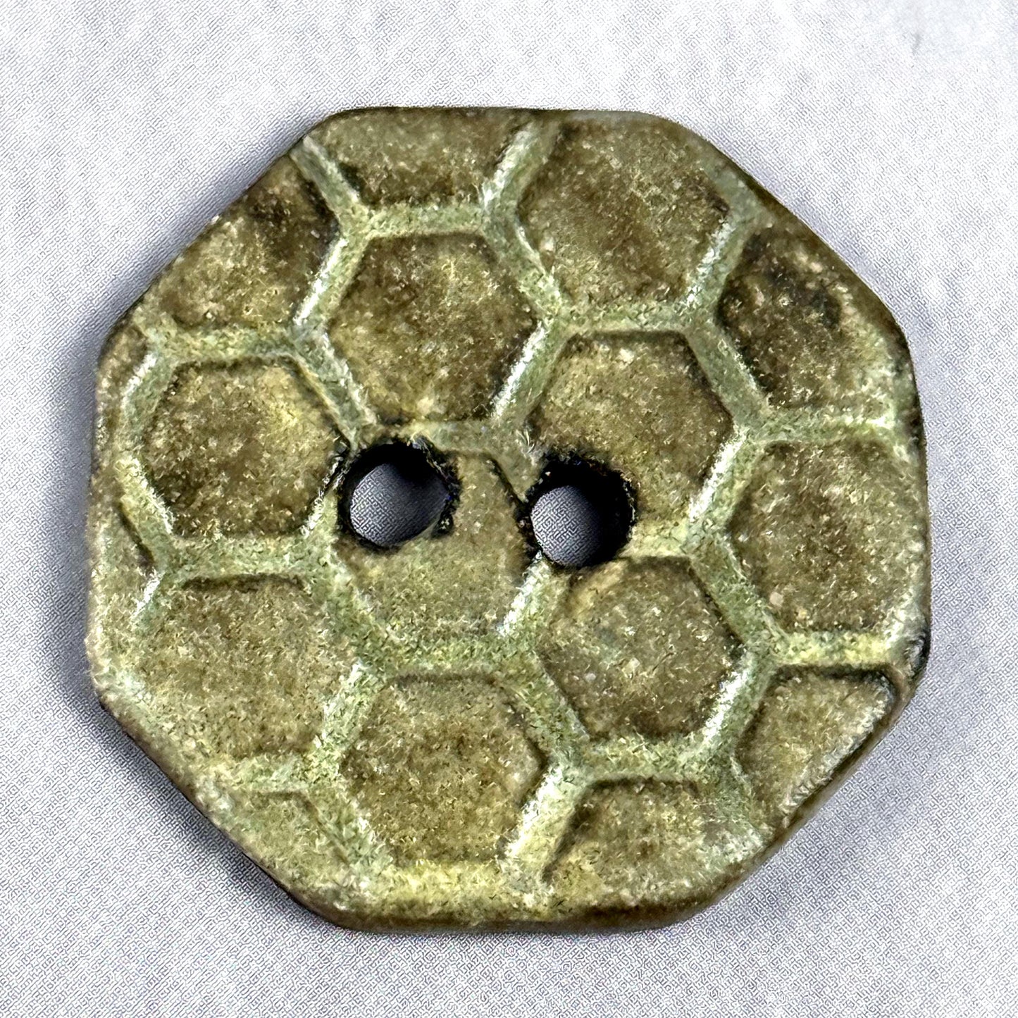 Golden Yellow Bee Hive Pattern on Black Porcelain Octagon Shaped Button