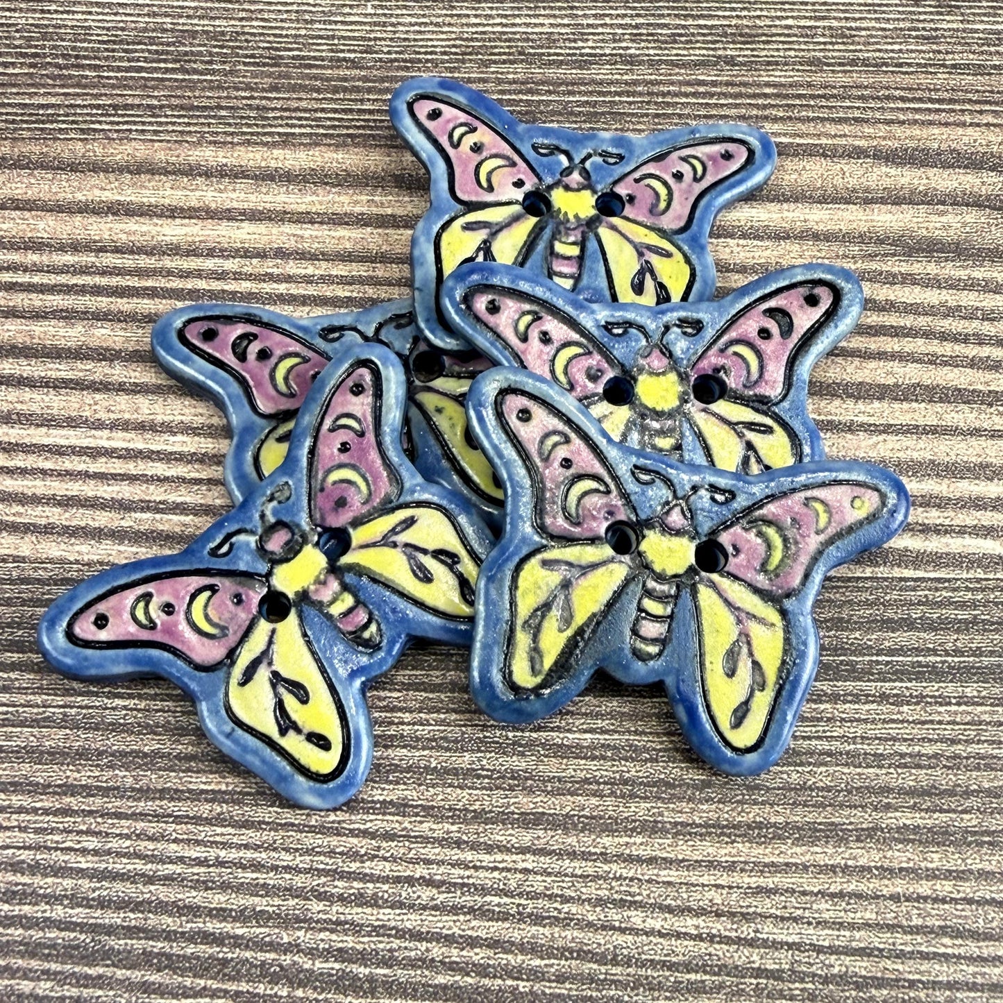 Purple, Blue, Yellow Moth Ceramic Button