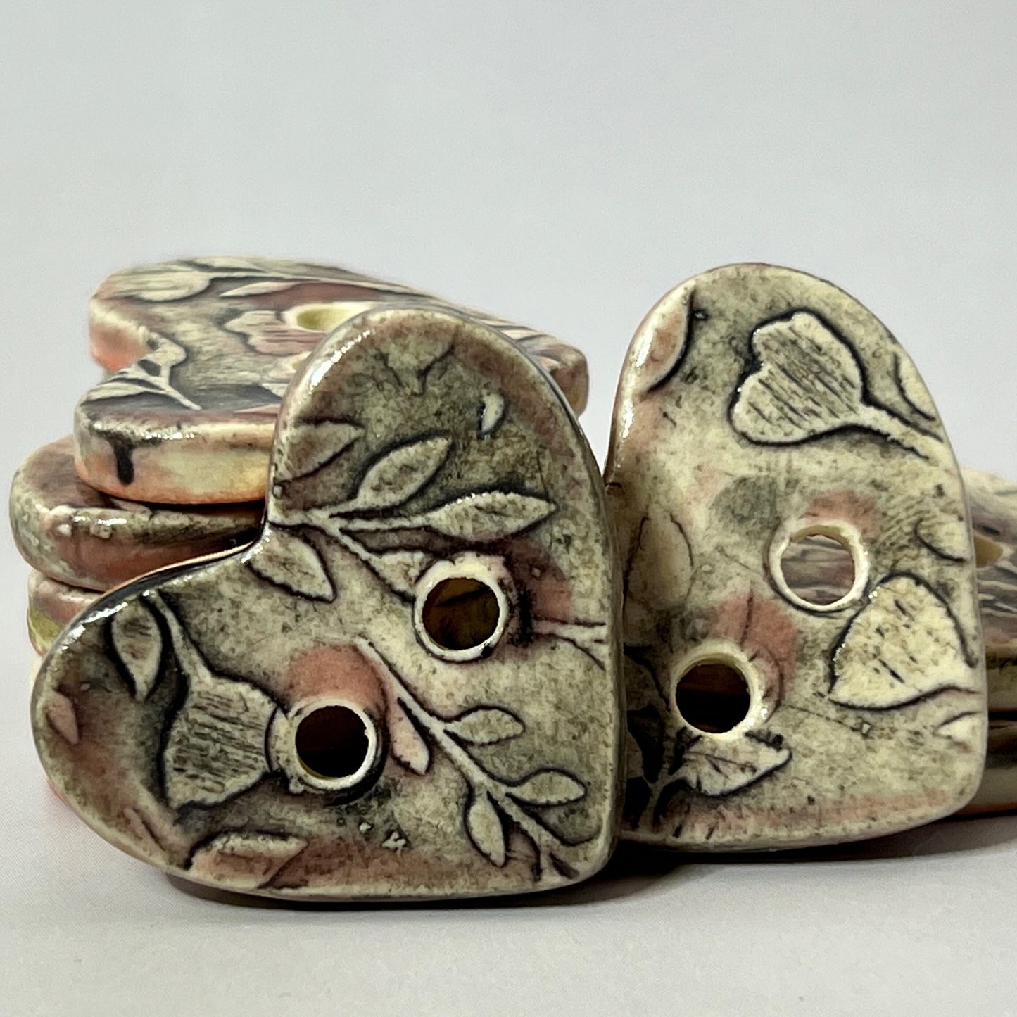 Old Fashion Floral Hearts Pink, White, and Black Ceramic Buttons