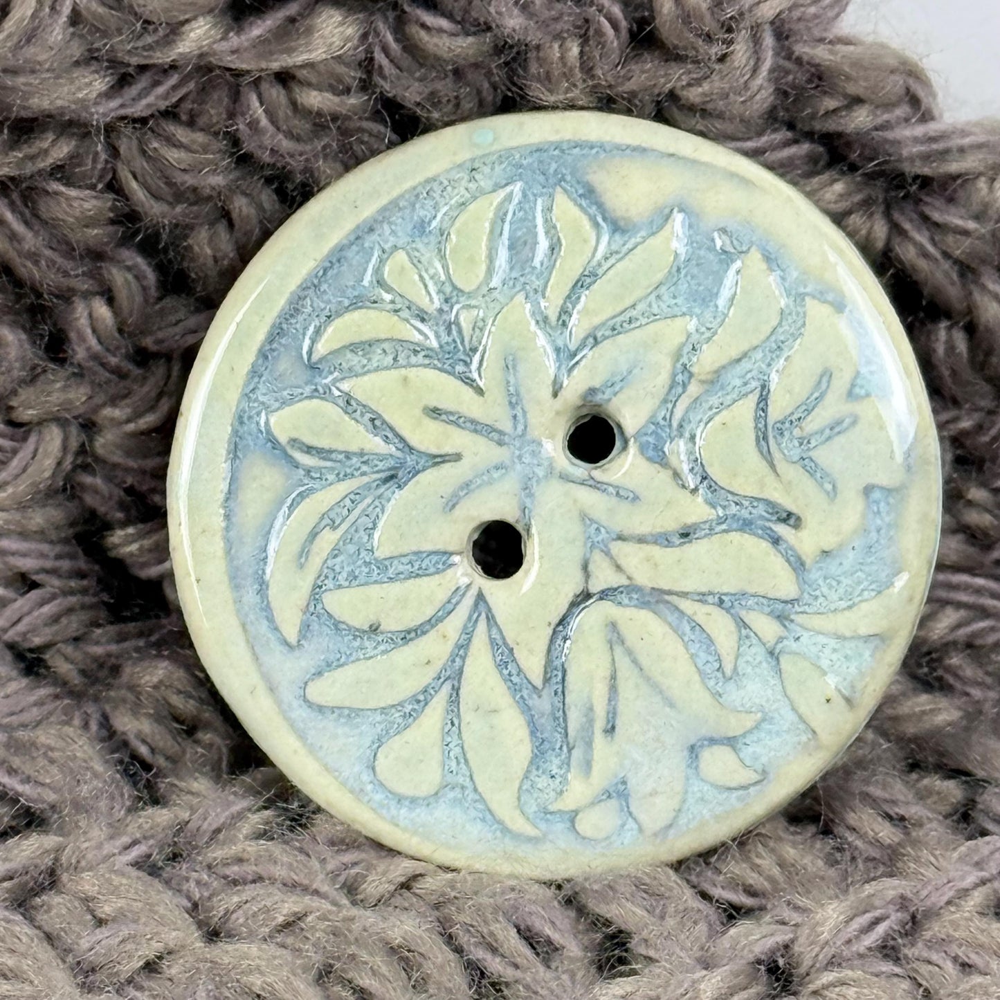 White and Blue Lily Ceramic Button
