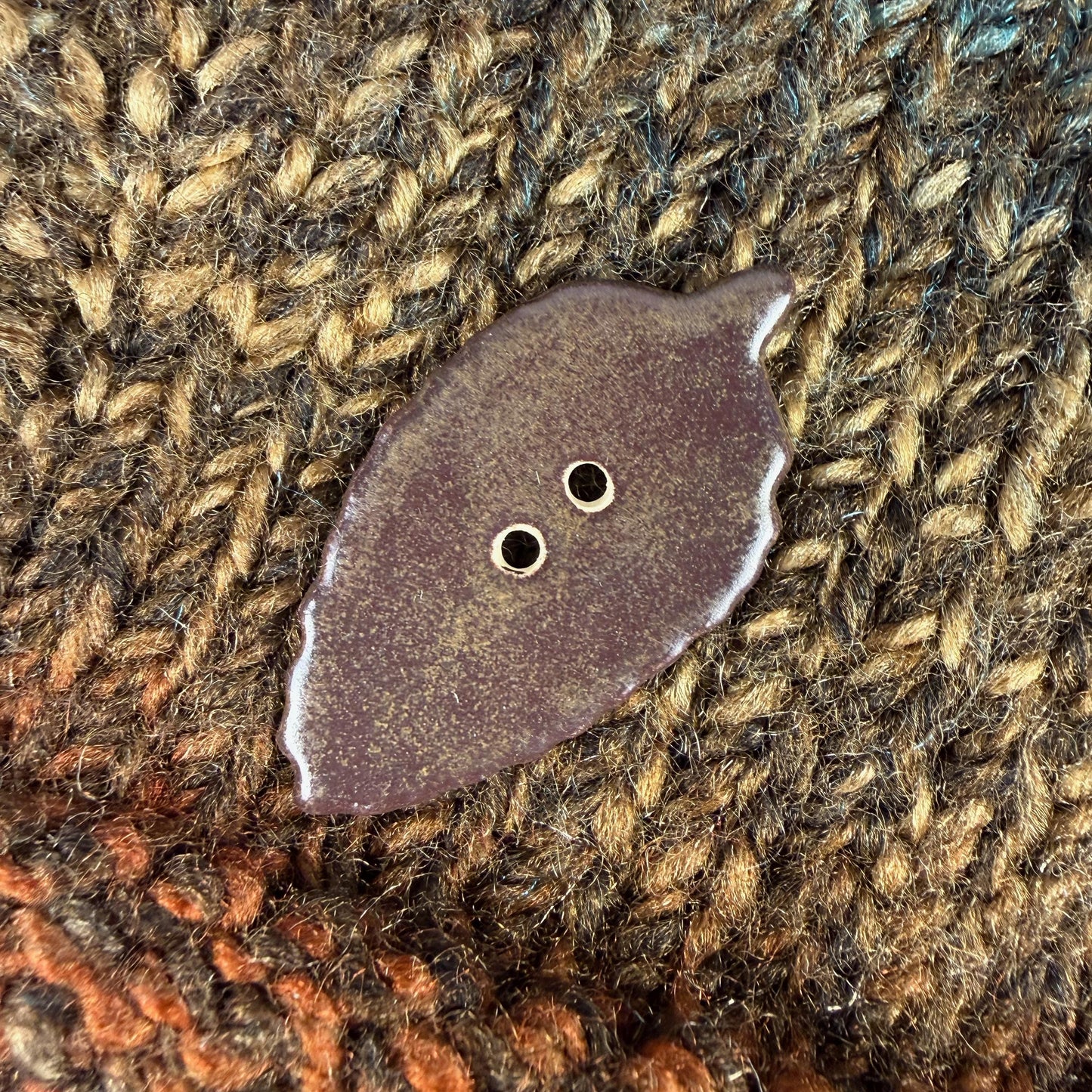 Large Dark Brown Leaf Ceramic Button