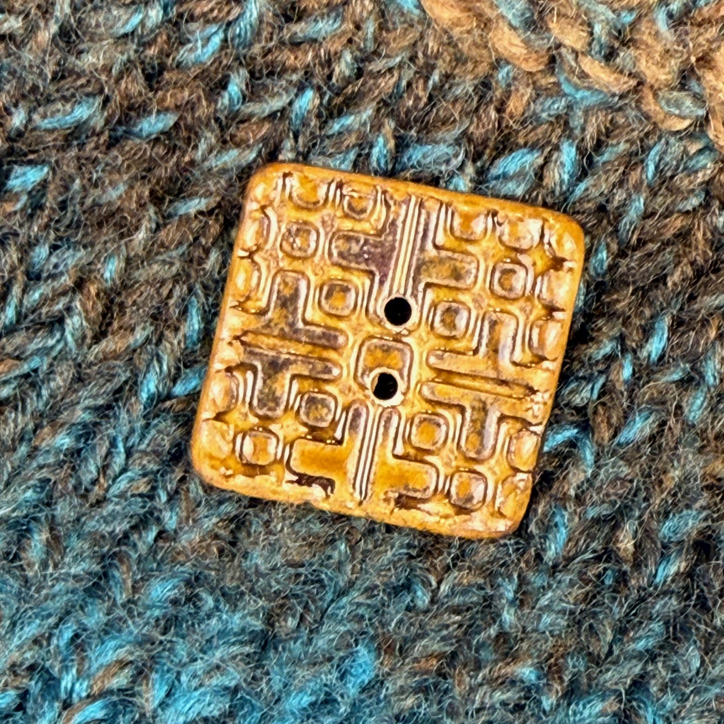 Golden Brown Graphic Texture Square 2 Hole Button