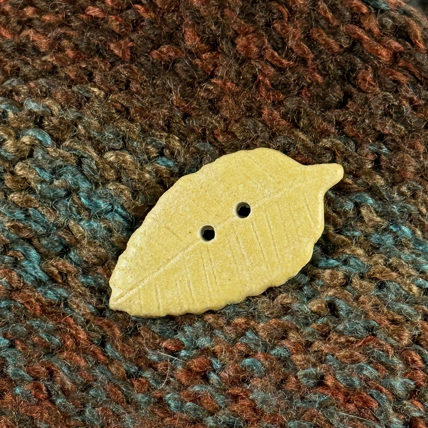 Large Yellow Leaf Ceramic Button