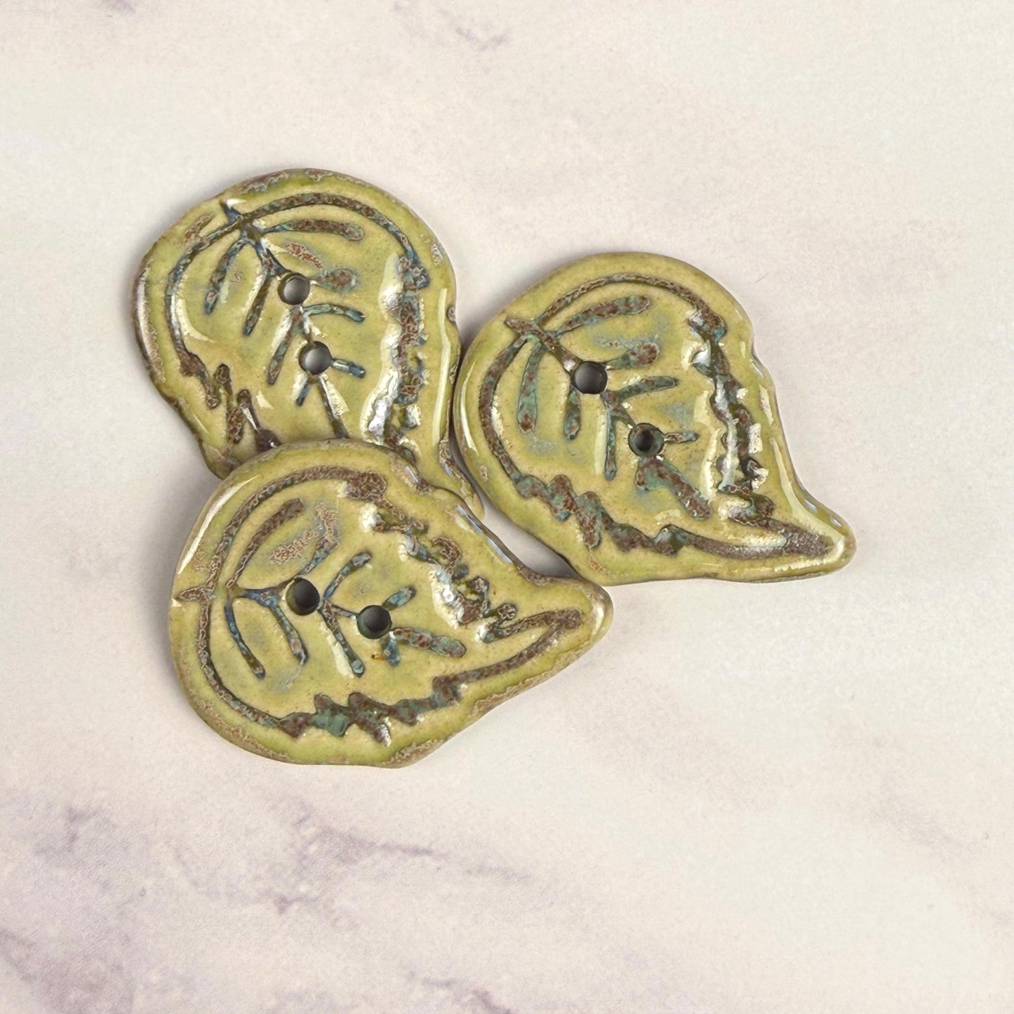 Large Stylized Green Leaf Ceramic Button