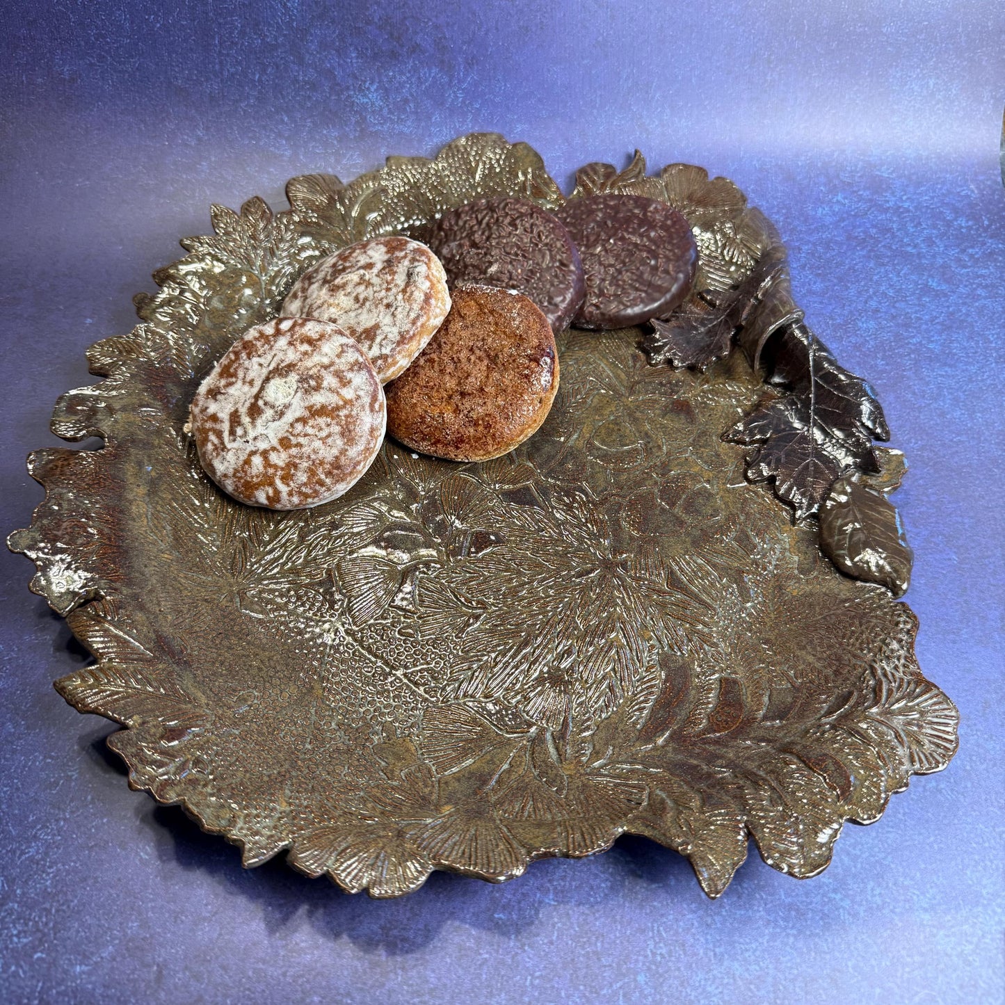 Large Brown and Green Leaf Organic Shaped Serving Plate/Platter