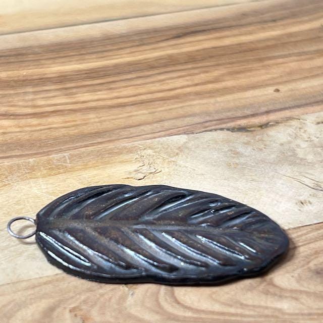 Deep Black and Copper Leaf Ceramic Pendant