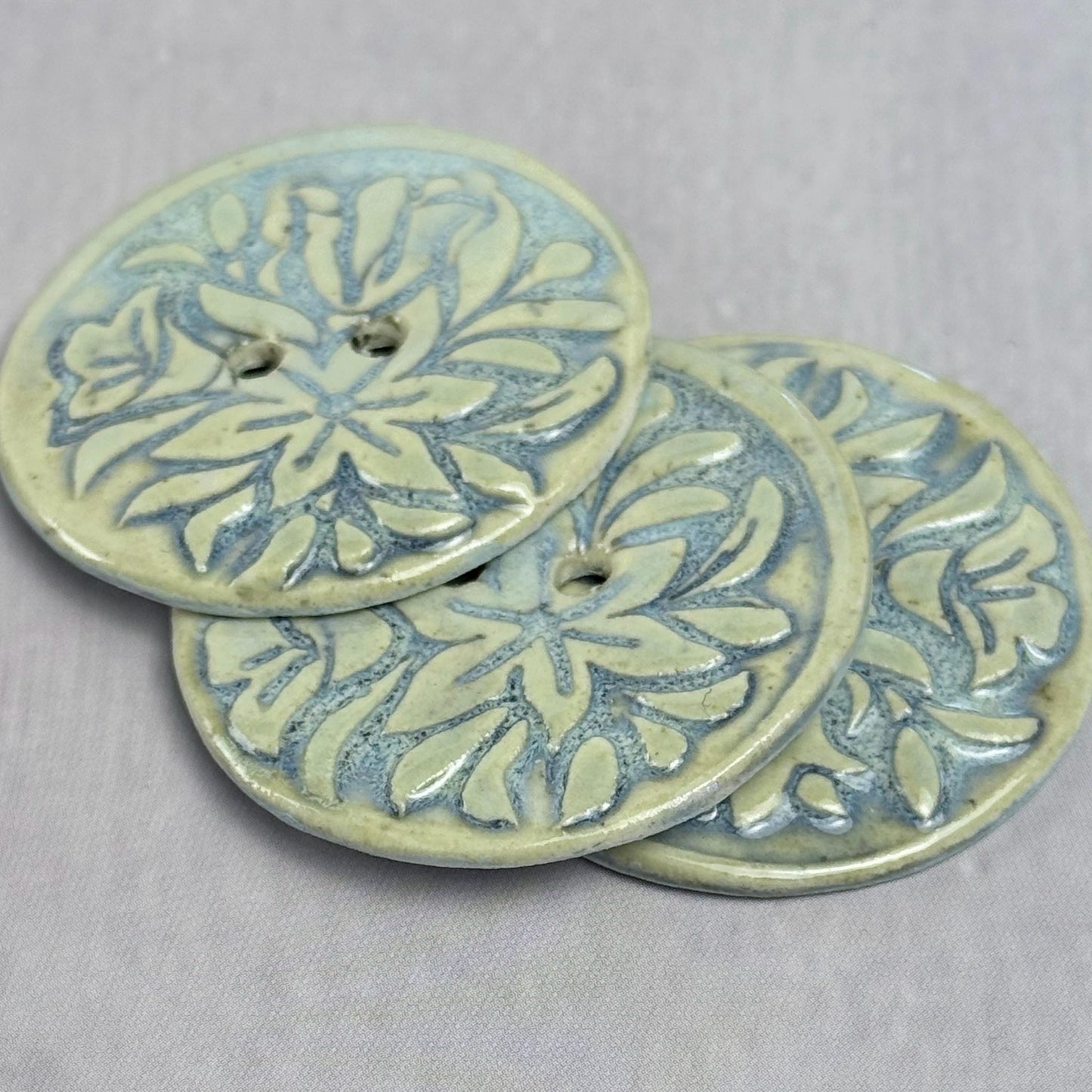 White and Blue Lily Ceramic Button