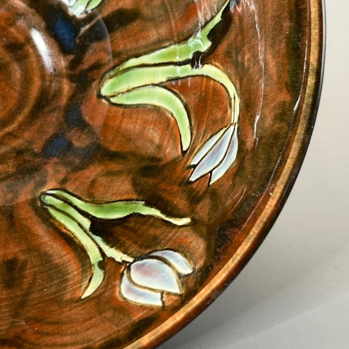 Brown Serving Bowl with Tulips
