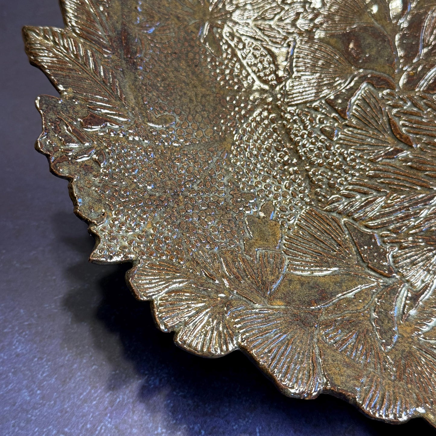 Large Brown and Green Leaf Organic Shaped Serving Plate/Platter
