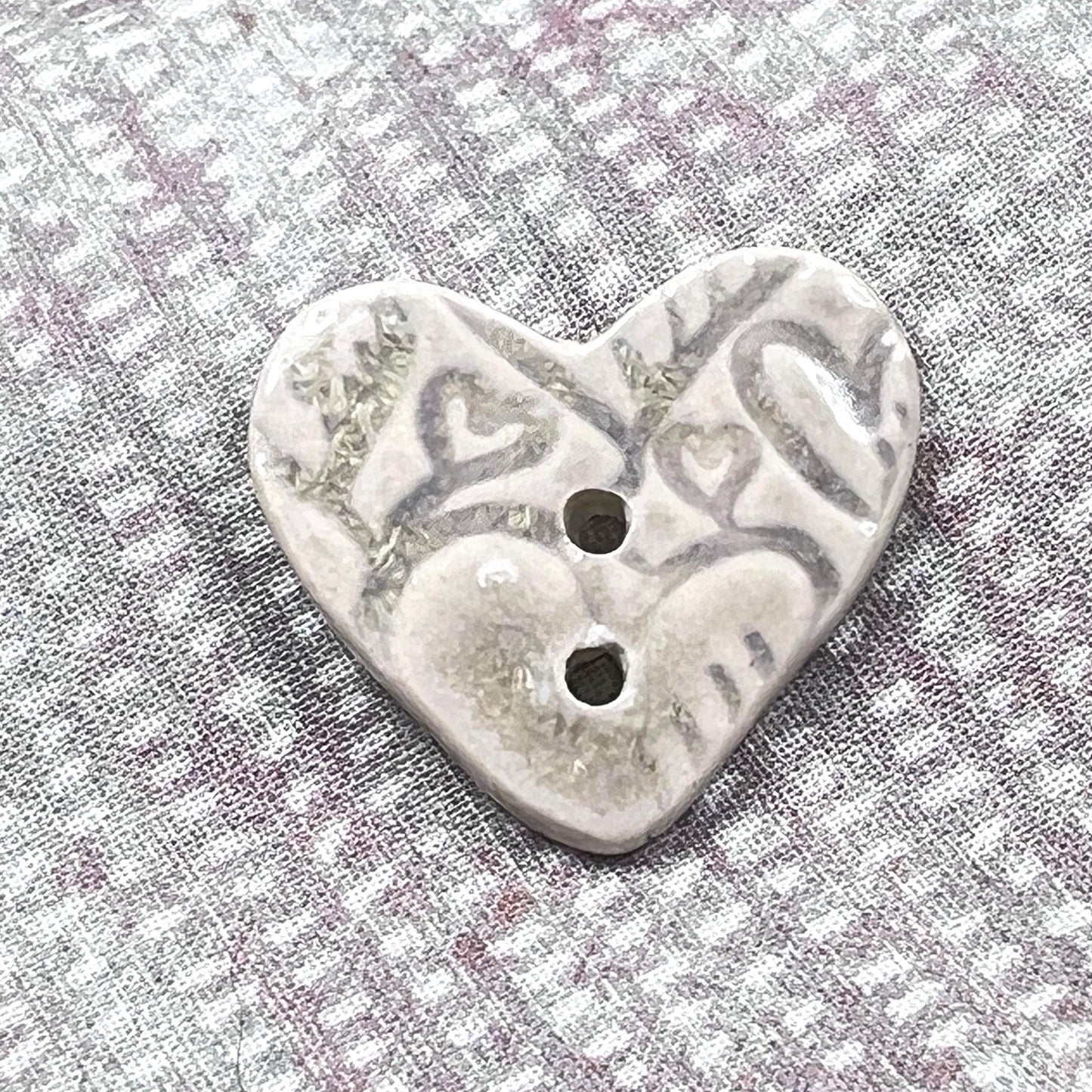 White Heart Buttons with Light Gray Heart Pattern