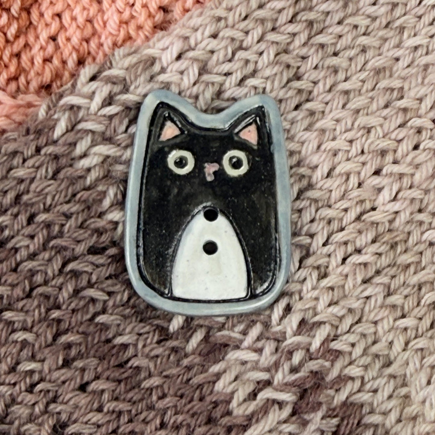 Tuxedo Kitty Ceramic Button