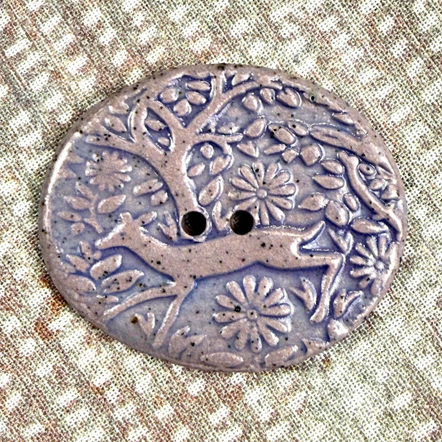 Light Lavender and Indigo Porcelain Woodland Deer Oval Button