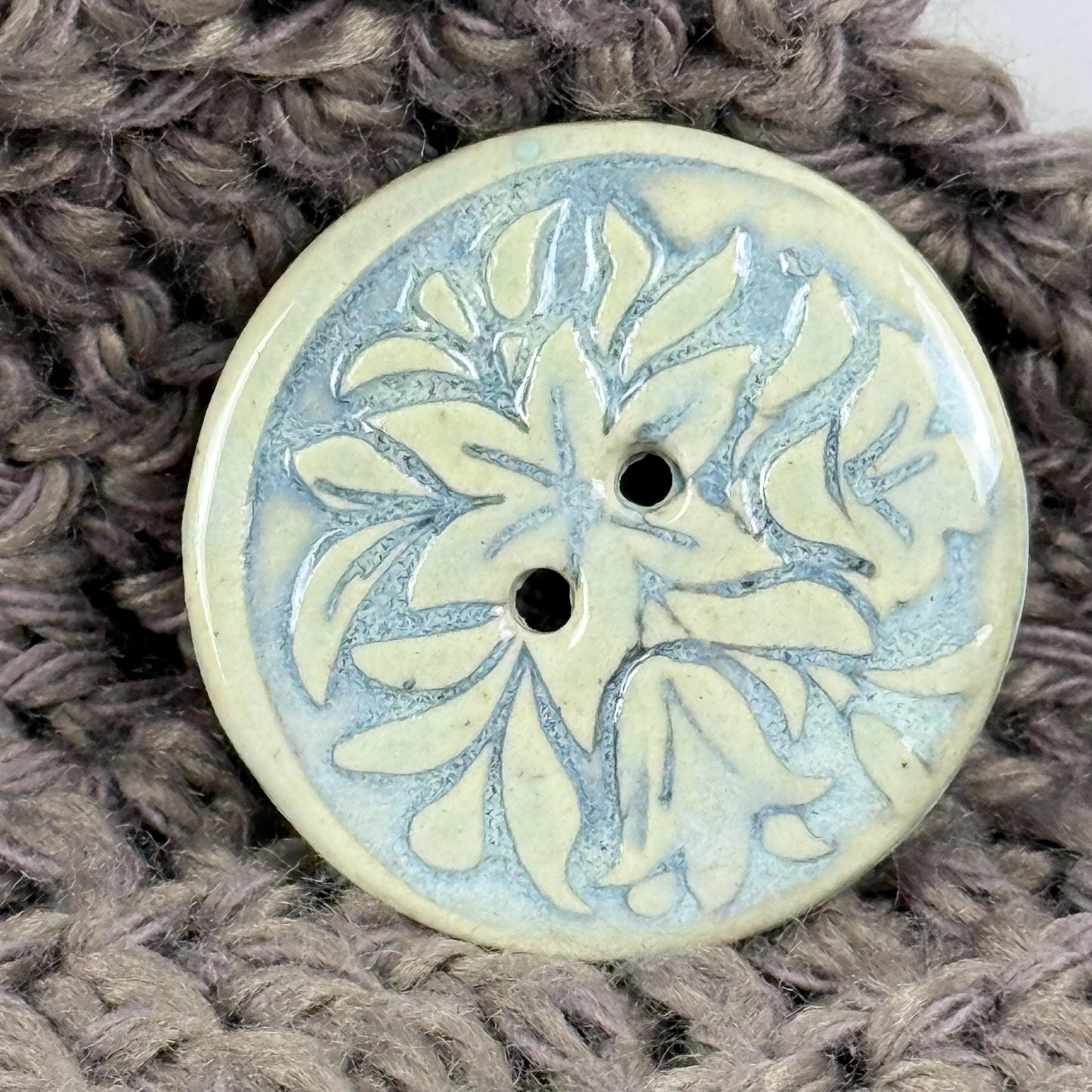 White and Blue Lily Ceramic Button