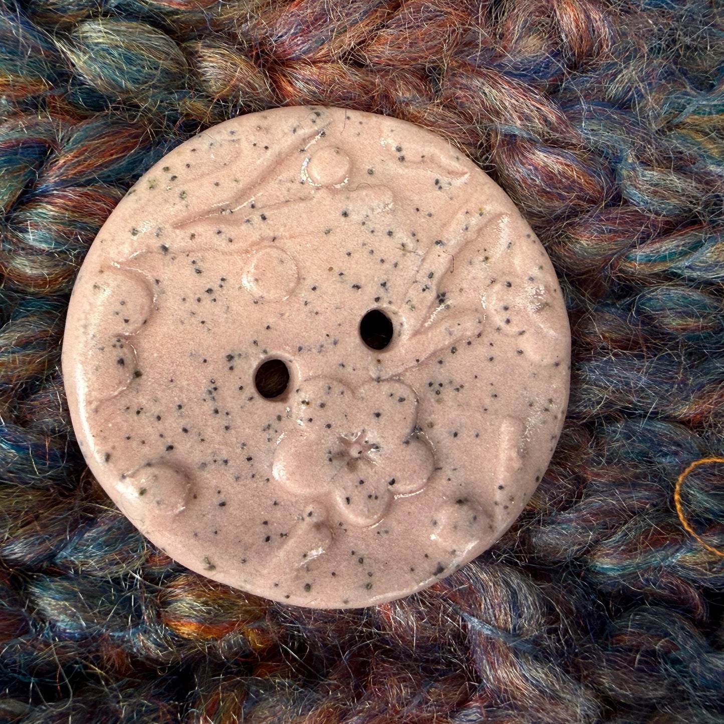 3 Light Pink Cherry Blossom Speckled Porcelain Buttons