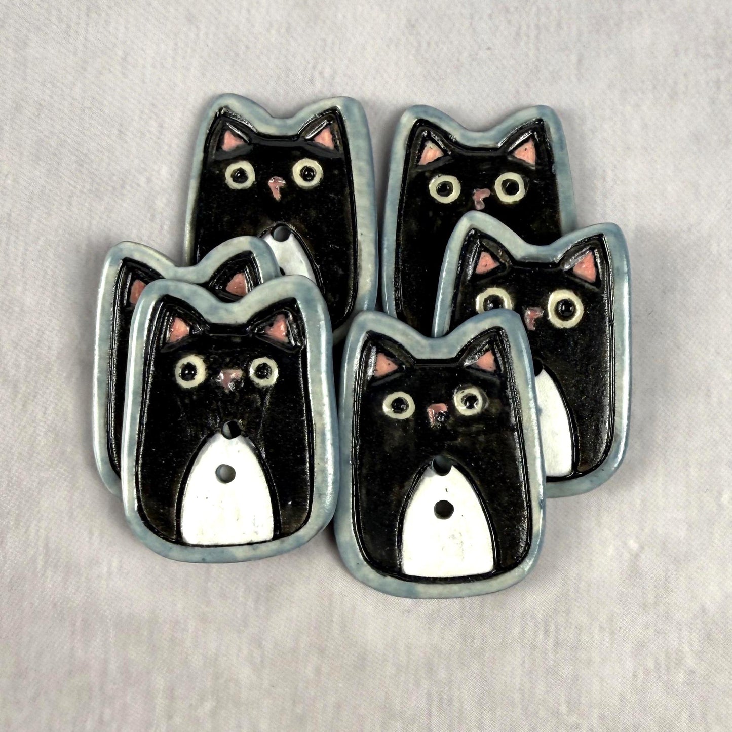 Tuxedo Kitty Ceramic Button