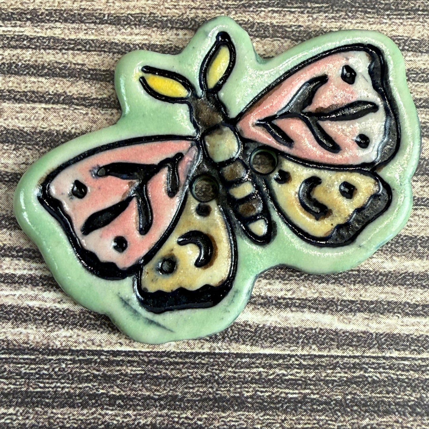 Coral Pink and Orange Moth Ceramic Button