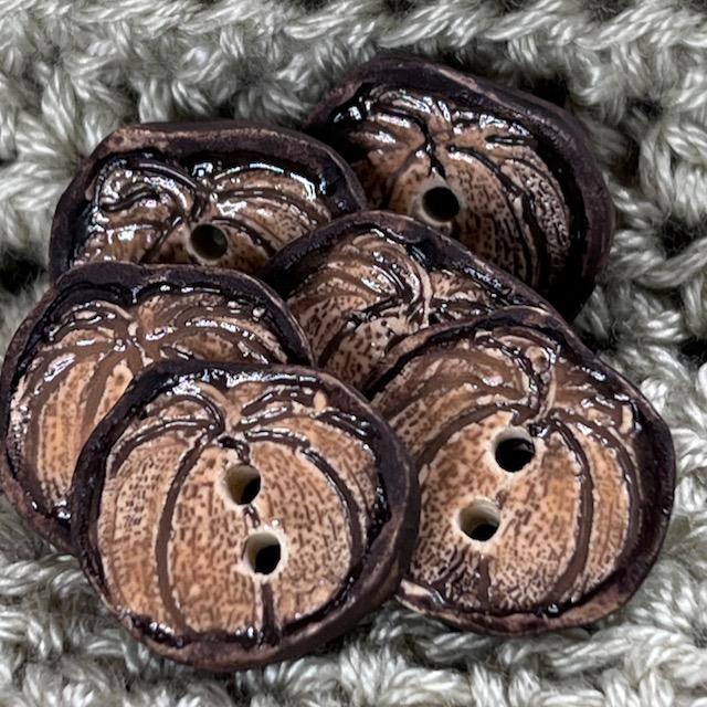 Pumpkin with Brown Details Ceramic Button