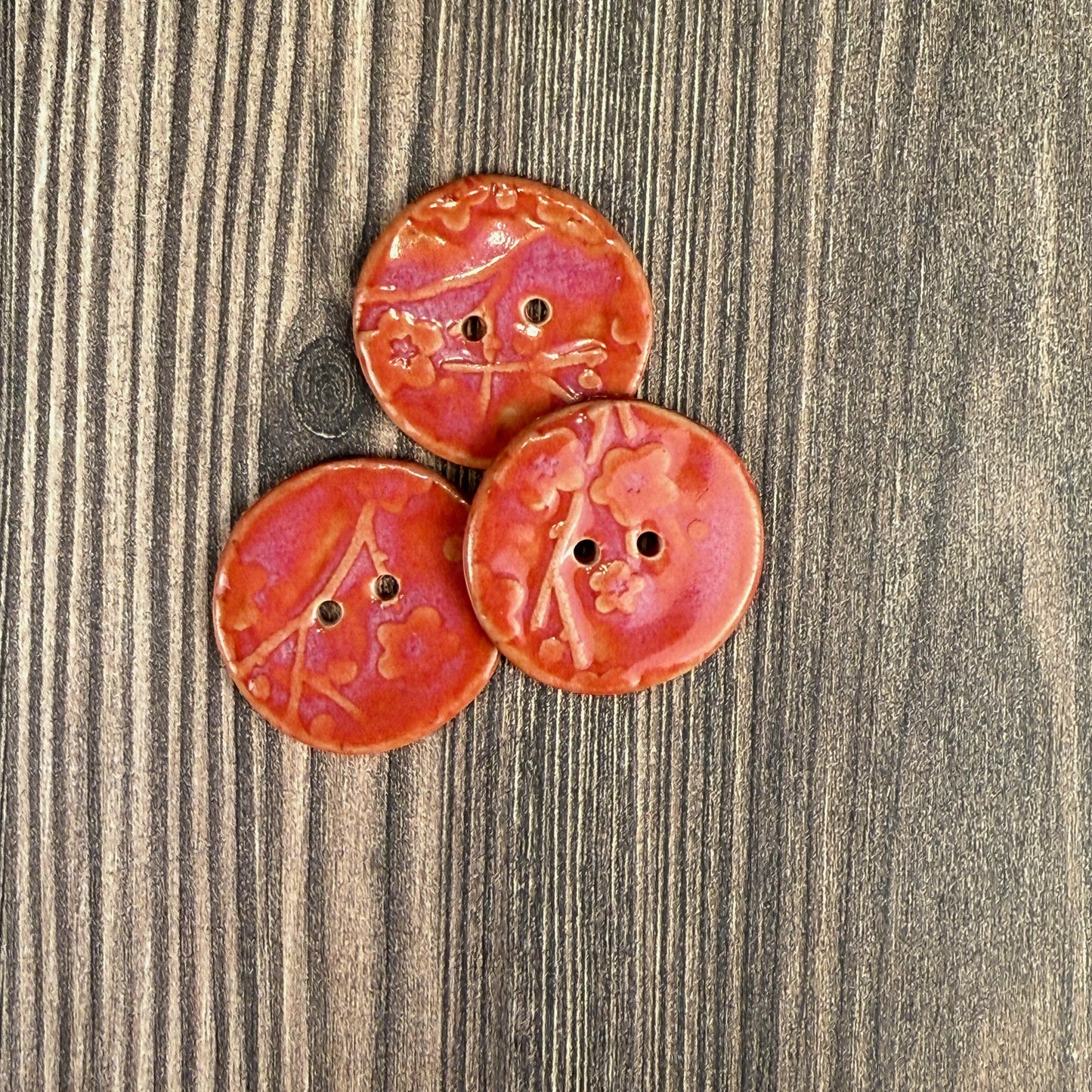 Bright Pink Cherry Blossom Patterned Ceramic Buttons