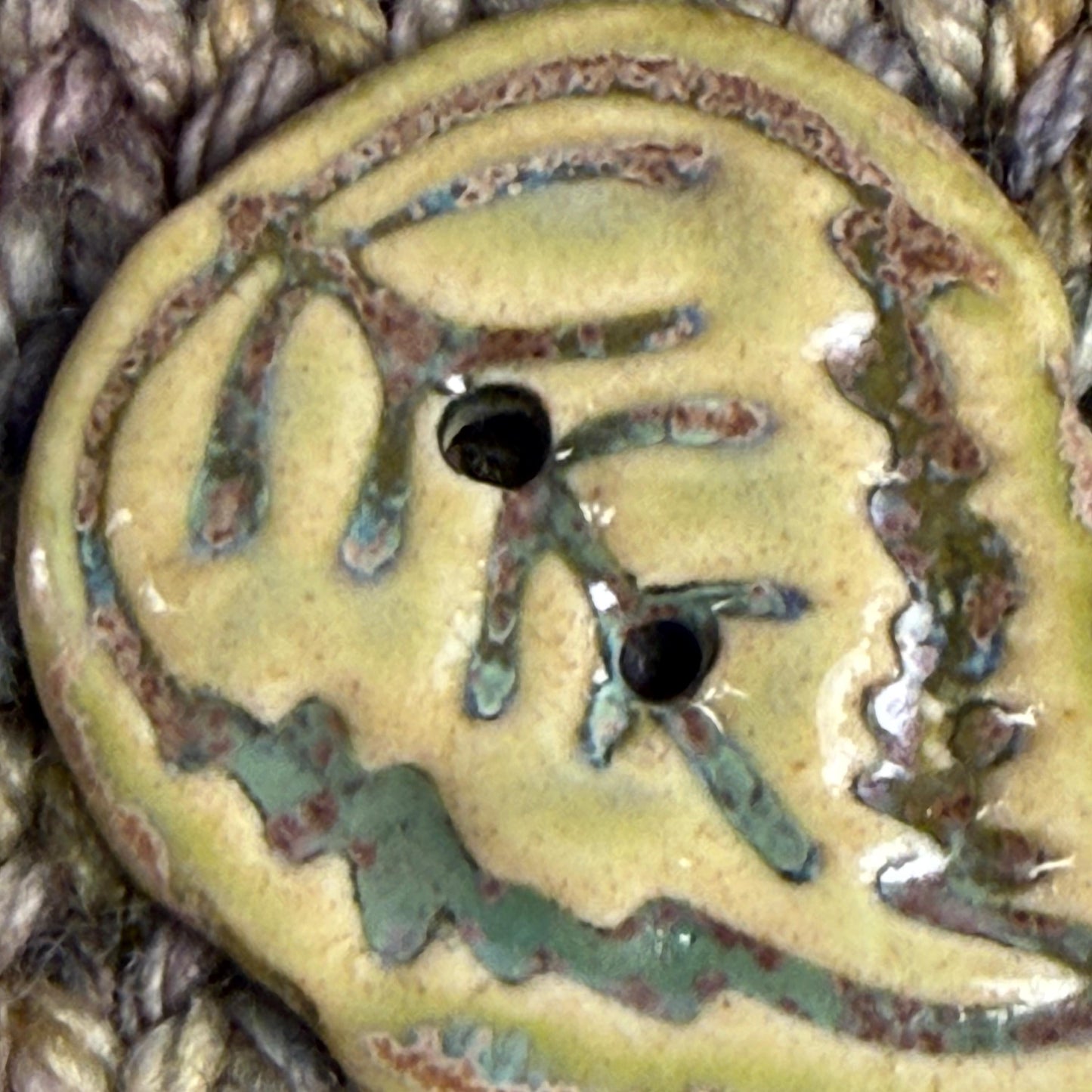 Large Stylized Green Leaf Ceramic Button
