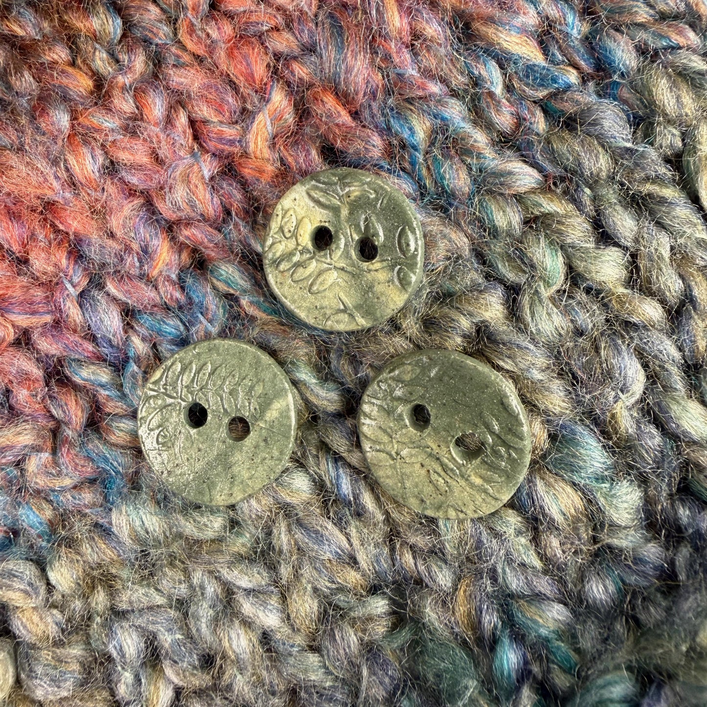 5 Tiny Green Porcelain Buttons with Fern Pattern
