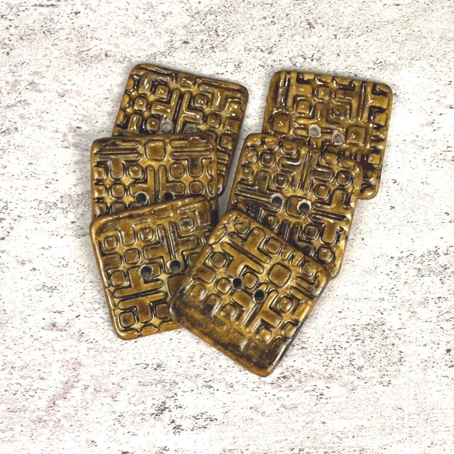 Golden Brown Graphic Texture Square 2 Hole Button