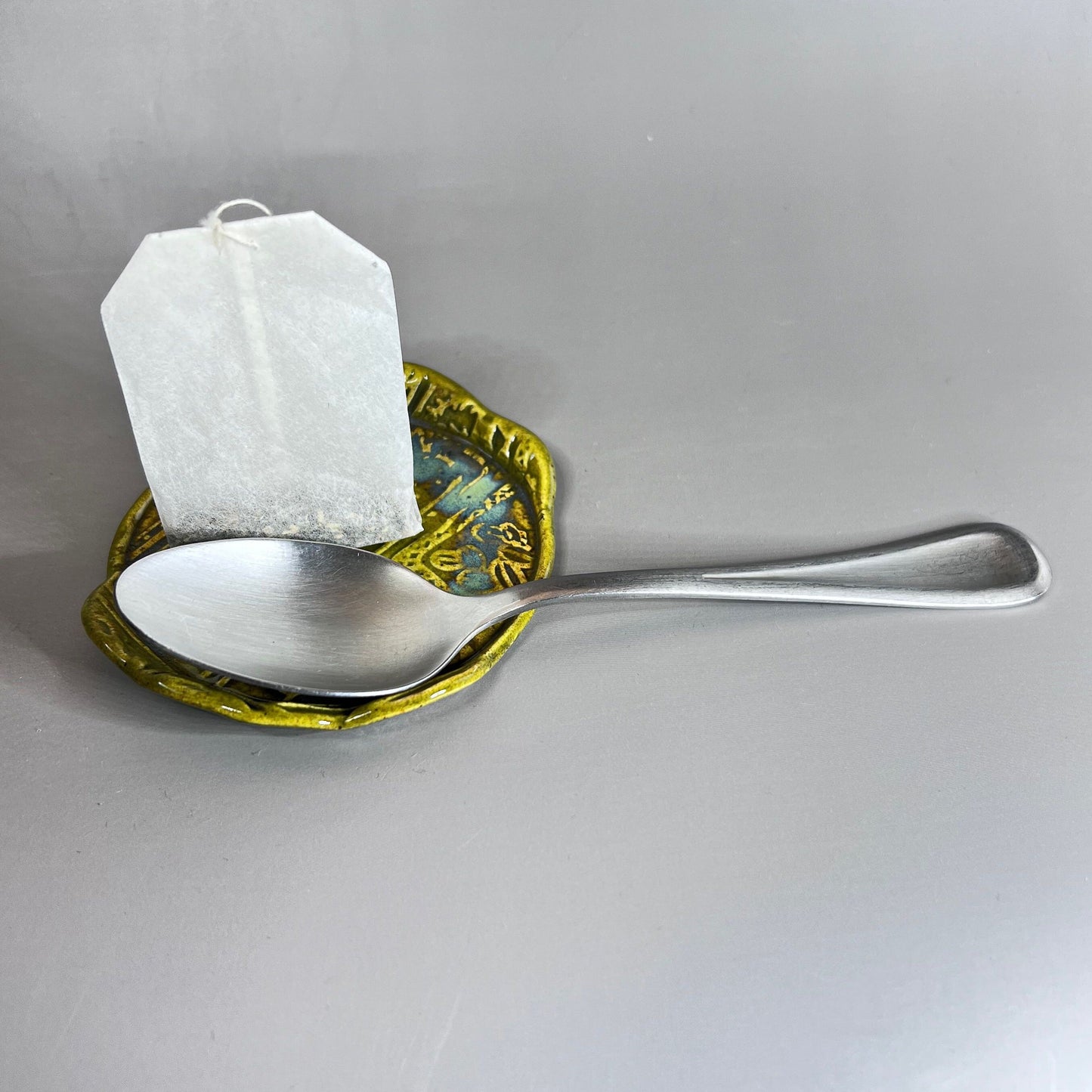 Succulent Patterned Stoneware Teabag Holder/Spoon Rest