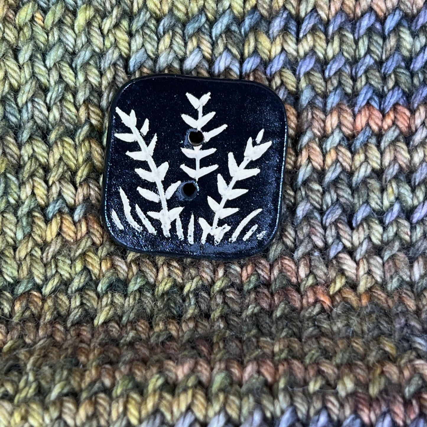 Black and White Sgraffito Plant Square Button