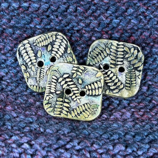 Woodland Fern Textured Square Ceramic Button