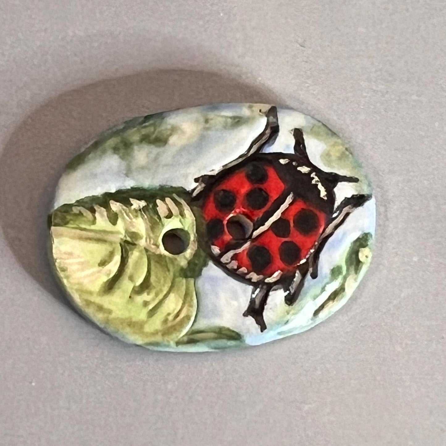 Ladybug in the garden Oval Shaped Ceramic Buttons