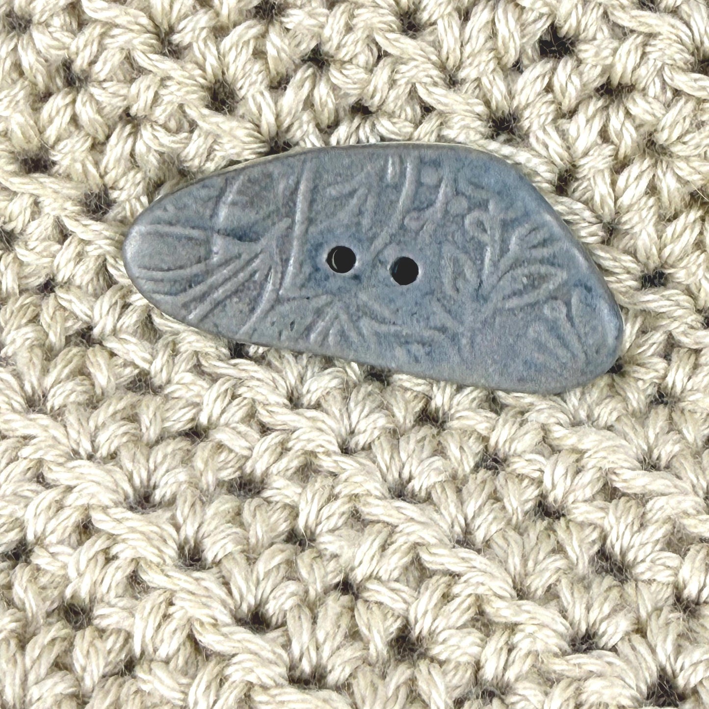 Blue Matte Triangular Button with Flower and Plant Texture