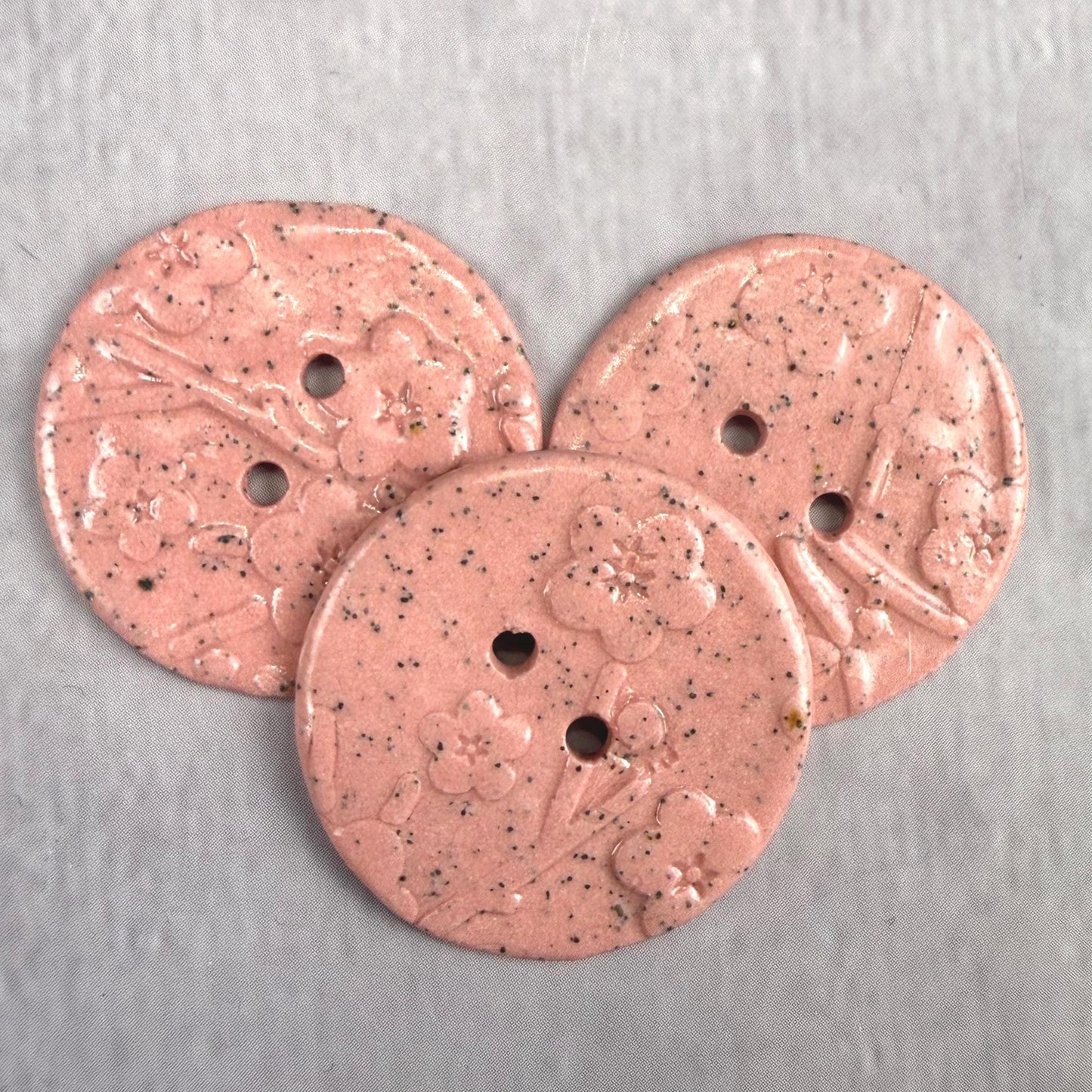 3 Pink Cherry Blossom Speckled Porcelain Buttons