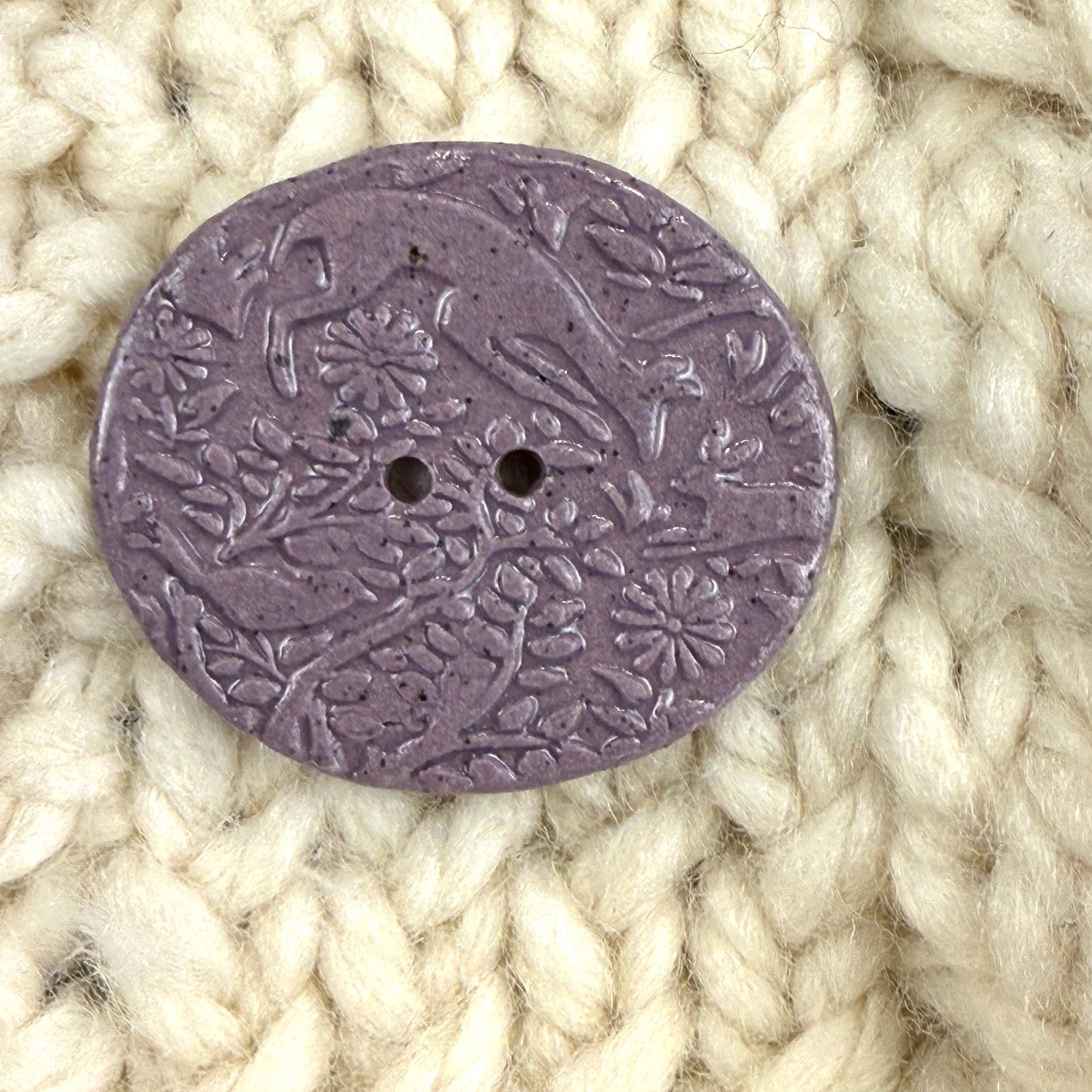 Lg Dark Lavender Porcelain Woodland Deer Oval Button