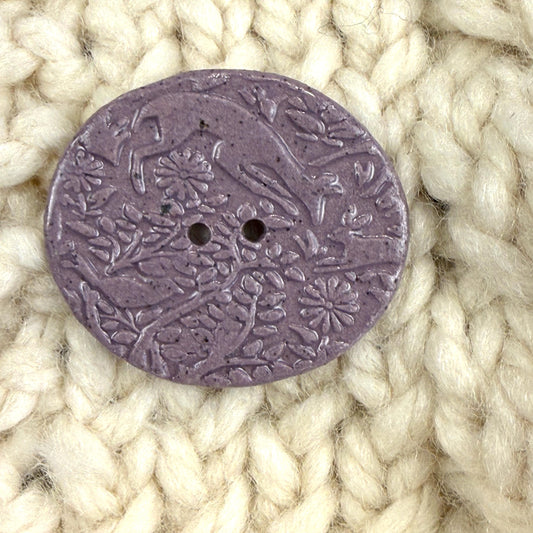 Lg Dark Lavender Porcelain Woodland Deer Oval Button