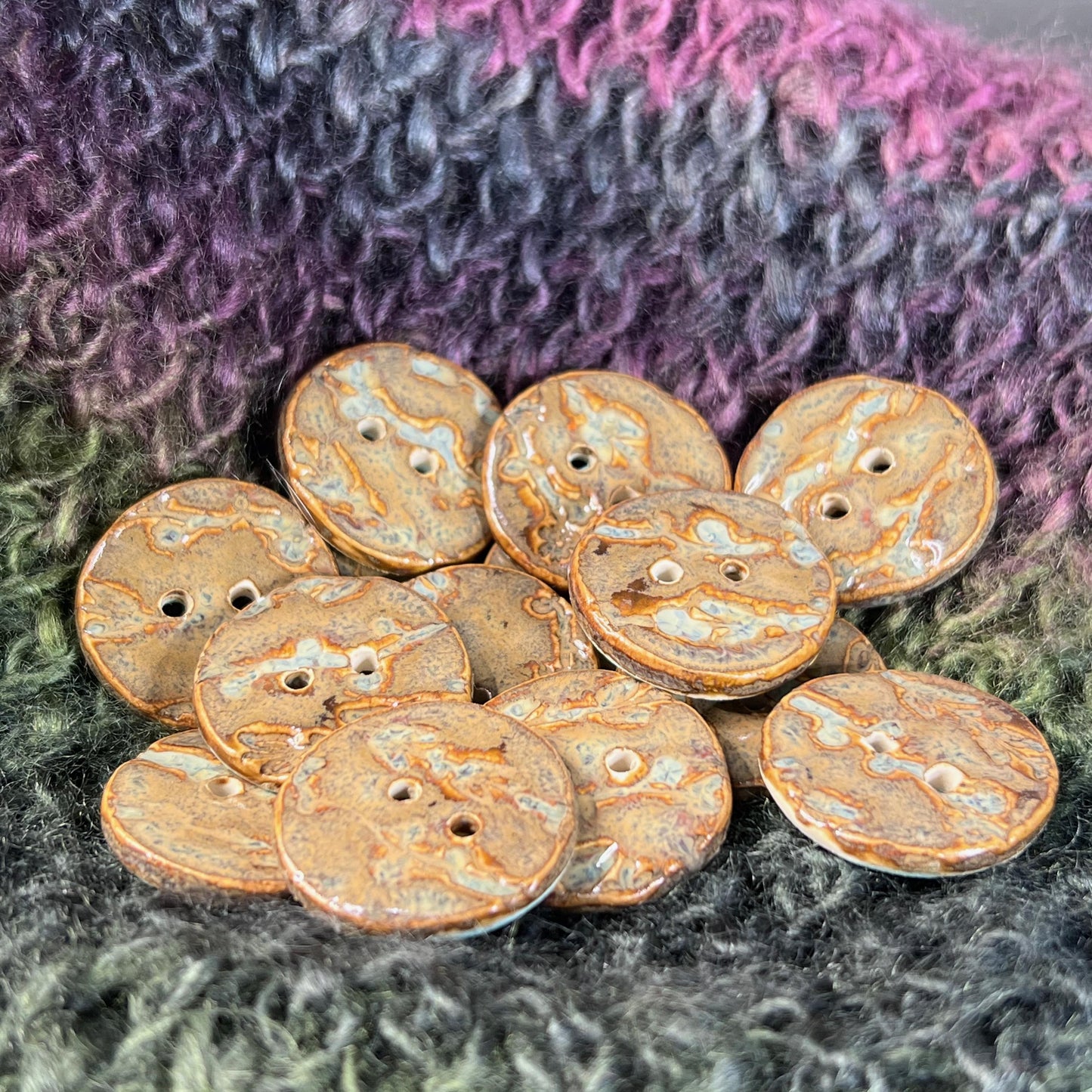 Set of 3 Brown Round Ceramic Buttons with 2 Holes