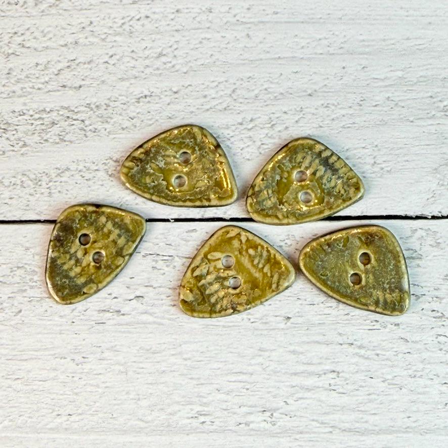 Tiny Spring Ferns with Green and Gold  2 Hole Triangular Buttons