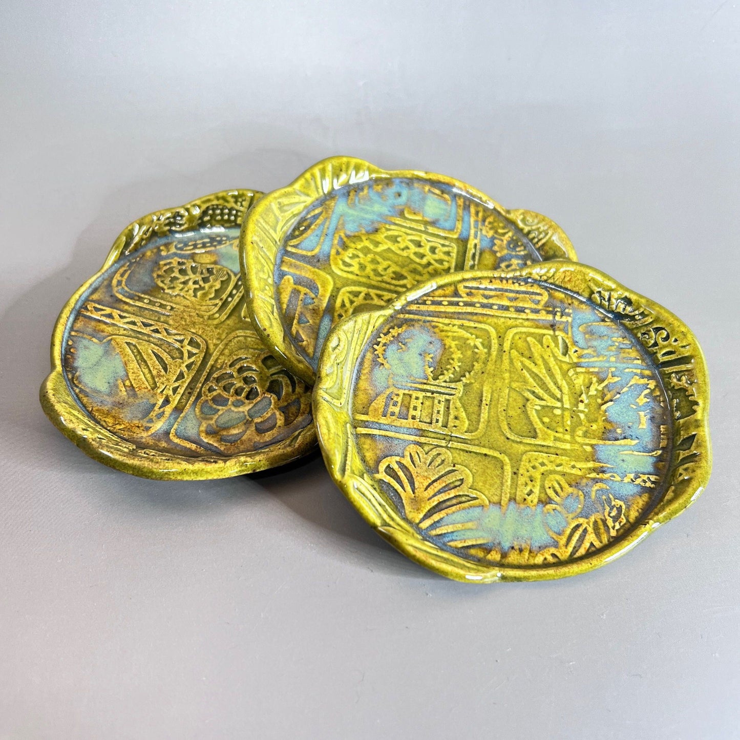 Succulent Patterned Stoneware Teabag Holder/Spoon Rest